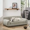 Soft and comfortable pet sofa with backrest and armrests, suitable for modern rectangular pet sofas for small and medium-sized dogs,-Beige